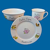 Personalized Hand Painted Porcelain Baby Dish Set with Farm Animals*