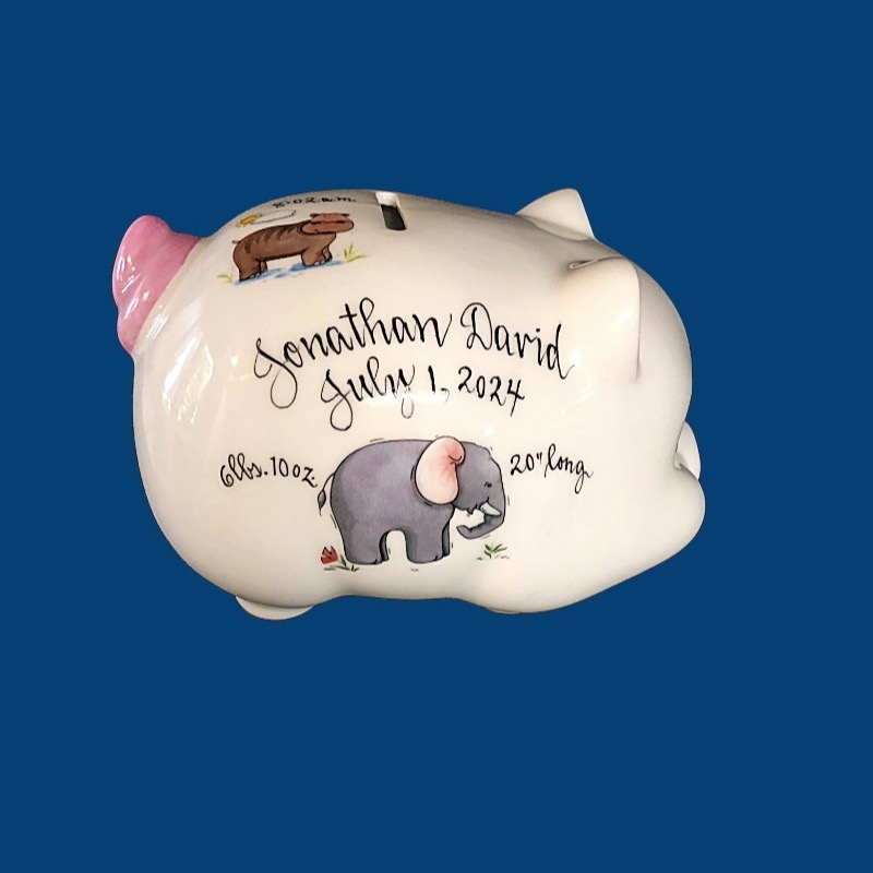 Personalized Hand Painted  Piggy Bank with Zoo Animals*