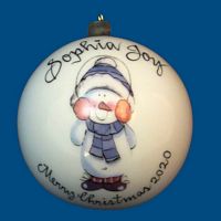Personalized Hand Painted Christmas Ball with Earmuff Snowman*