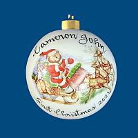 Personalized Hand Painted Porcelain Christmas Ball with Santa Bear Sleigh Scene